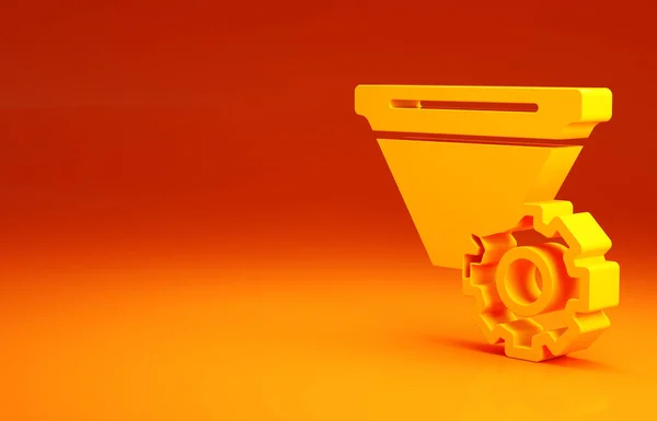Icono de configuración de filtro amarillo aislado sobre fondo naranja. Concepto minimalista. 3D ilustración 3D render — Foto de Stock