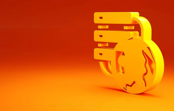 Ikona žlutého síťového cloudového připojení izolovaná na oranžovém pozadí. Sociální technologie. Koncept cloud computingu. Minimalismus. 3D ilustrace 3D vykreslení — Stock fotografie