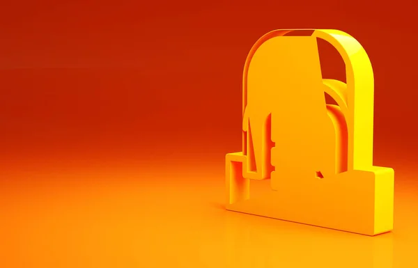 Hangar amarelo com ícone de servidores isolado no fundo laranja. Servidor, Dados, Web Hosting. Conceito de minimalismo. 3D ilustração 3D render — Fotografia de Stock
