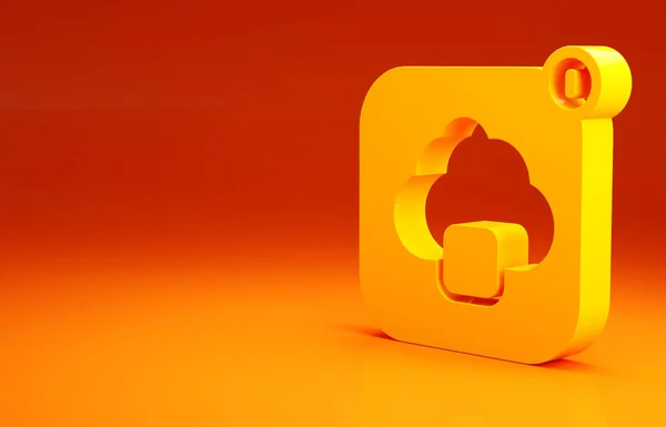 Icono de transferencia y almacenamiento de datos de tecnología de Yellow Cloud aislado sobre fondo naranja. Concepto minimalista. 3D ilustración 3D render —  Fotos de Stock