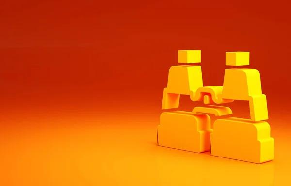 Sárga távcső ikon elszigetelt narancssárga alapon. Keresd meg a szoftvert. Kémfelszerelés szimbólum. Minimalizmus koncepció. 3d illusztráció 3D render — Stock Fotó