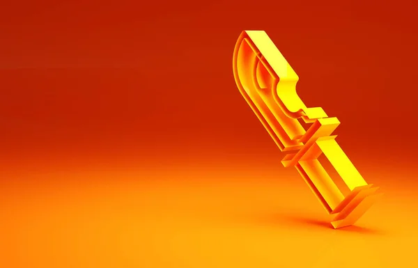 Ícone de faca Hunter amarelo isolado no fundo laranja. Faca do exército. Conceito de minimalismo. 3D ilustração 3D render — Fotografia de Stock