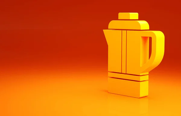 노란 찻주전자 아이콘은 주황색 배경에 분리되어 있습니다. 미니멀리즘의 개념입니다. 3d 삽화 3D 렌더링 — 스톡 사진