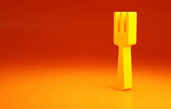 Yellow Fork icon isolated on orange background. Cutlery symbol. Minimalism concept. 3d illustration 3D render — Stock Photo, Image