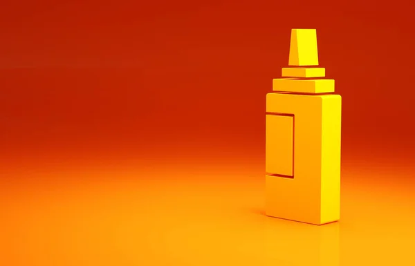 Sárga szósz palack ikon elszigetelt narancssárga alapon. Ketchup, mustár és majonézes üvegek szósszal a gyorskajához. Minimalizmus koncepció. 3d illusztráció 3D render — Stock Fotó