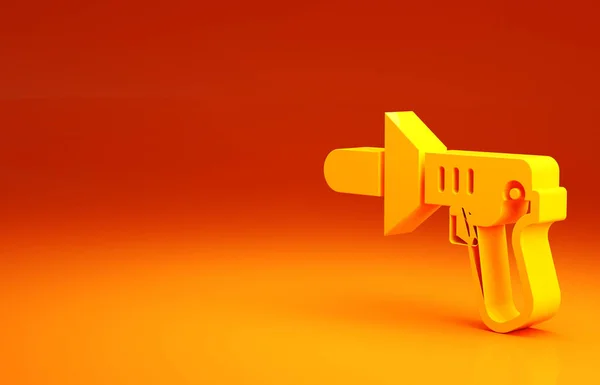 Ícone de megafone amarelo da polícia isolado no fundo laranja. Conceito de minimalismo. 3D ilustração 3D render — Fotografia de Stock