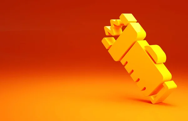 黄色警用电动车图标隔离在橙色背景下.震惊的保护。泰瑟枪是一种电动武器.最低纲领的概念。3D渲染3D插图 — 图库照片
