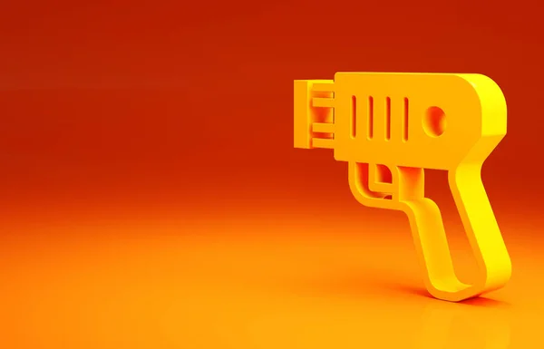 Ícone de choque elétrico amarelo da polícia isolado no fundo laranja. Chocante para proteção. O taser é uma arma eléctrica. Conceito de minimalismo. 3D ilustração 3D render — Fotografia de Stock