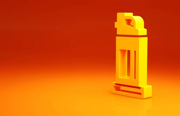 Ícone de spray de pimenta amarela isolado no fundo laranja. Gás de CO. Aerossol de autodefesa Capsicum. Conceito de minimalismo. 3D ilustração 3D render — Fotografia de Stock