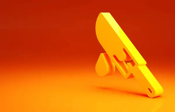Icône de couteau jaune sanglante isolée sur fond orange. Concept de minimalisme. Illustration 3D rendu 3D — Photo