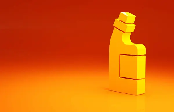 Gele plastic fles voor wasmiddel, bleekmiddel, vaatwasmiddel of een ander icoon van reinigingsmiddel geïsoleerd op oranje achtergrond. Minimalisme concept. 3d illustratie 3D renderen — Stockfoto