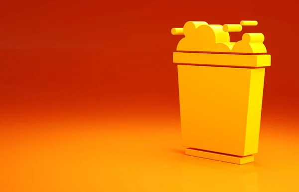 Желтый ведро с пеной и пузырьками значок изолирован на оранжевом фоне. Концепция уборки. Концепция минимализма. 3D-рендеринг — стоковое фото