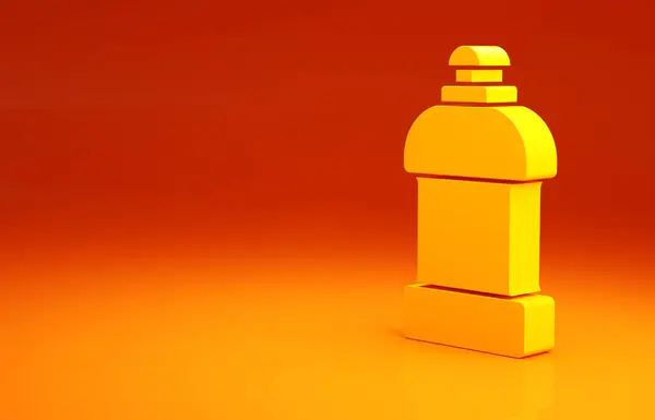 Žlutá Plastová láhev na prací prostředek, bělidlo, mycí kapalina nebo jiná ikona čisticího prostředku izolovaná na oranžovém pozadí. Minimalismus. 3D ilustrace 3D vykreslení — Stock fotografie