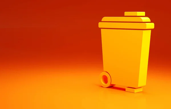 Yellow Trash can icon isolated on orange background. Garbage bin sign. Recycle basket icon. Office trash icon. Minimalism concept. 3d illustration 3D render