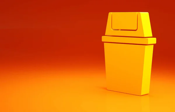 Gelbe Mülleimer auf orangefarbenem Hintergrund. Mülleimer-Schild. Papierkorb-Symbol. Büromüll-Ikone. Minimalismus-Konzept. 3D Illustration 3D Renderer — Stockfoto