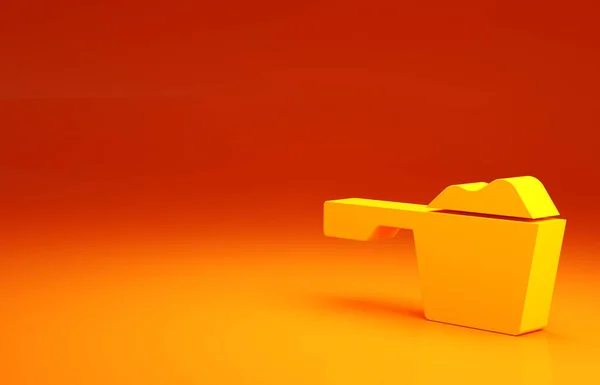 Sárga mosópor narancssárga alapon izolált mérőedény ikonjában. Minimalizmus koncepció. 3d illusztráció 3D render — Stock Fotó