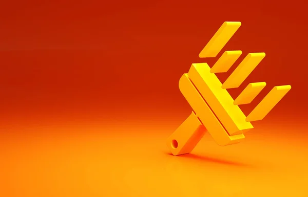 Serviço de limpeza amarelo com de limpador de borracha para o ícone do Windows isolado no fundo laranja. Raspador, raspador, limpador. Conceito de minimalismo. 3D ilustração 3D render — Fotografia de Stock
