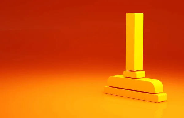 Émbolo de goma amarilla con mango de madera para la limpieza de tuberías icono aislado sobre fondo naranja. Desatascador de inodoro. Concepto minimalista. 3D ilustración 3D render — Foto de Stock