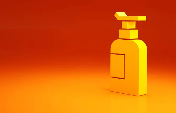 Žlutý krém nebo krém kosmetické trubice ikona izolované na oranžovém pozadí. Výrobky pro péči o tělo pro ženy. Minimalismus. 3D ilustrace 3D vykreslení — Stock fotografie