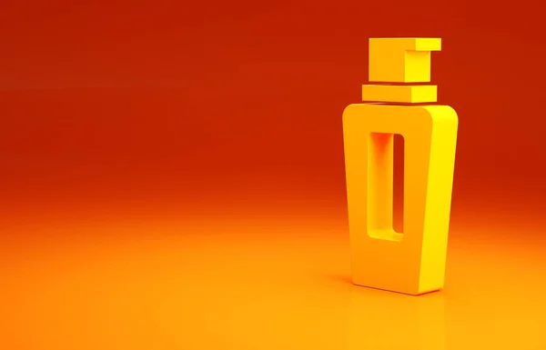 Gele fles shampoo icoon geïsoleerd op oranje achtergrond. Minimalisme concept. 3d illustratie 3D renderen — Stockfoto