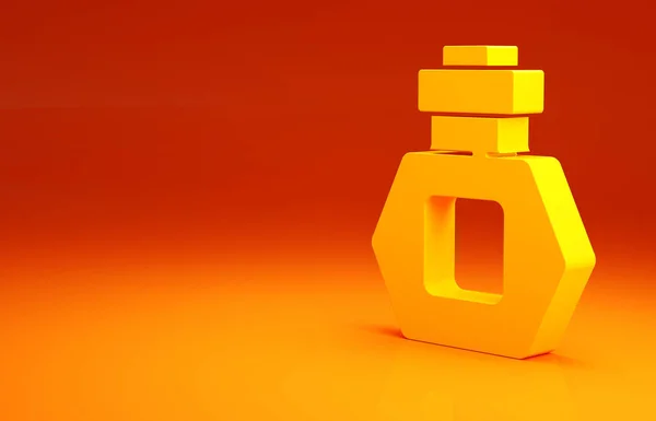 Icône de parfum jaune isolée sur fond orange. Concept de minimalisme. Illustration 3D rendu 3D — Photo