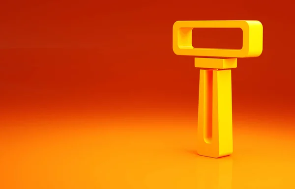 Κίτρινη εικόνα ξυραφιού ξυρίσματος απομονωμένη σε πορτοκαλί φόντο. Μινιμαλιστική έννοια. 3d απεικόνιση 3D καθιστούν — Φωτογραφία Αρχείου