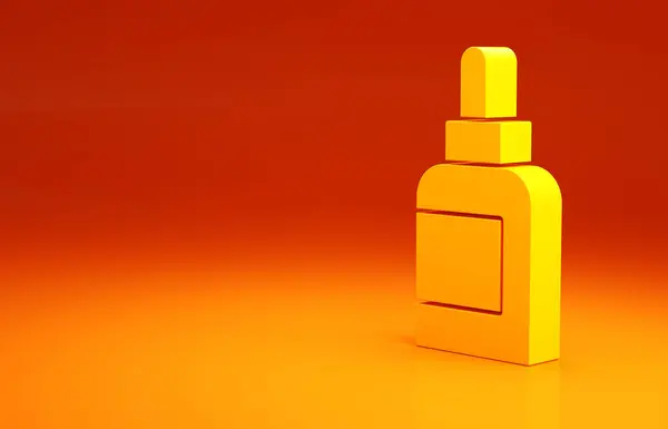 옐로우 크림 (Yellow Cream) 또는 로션 화장품 튜브 아이콘은 주황색 배경에 분리 된다. 여성용 신체 보육 제품. 미니멀리즘의 개념입니다. 3d 삽화 3D 렌더링 — 스톡 사진