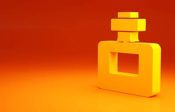노란색 향수 아이콘은 주황색 배경에서 분리되었습니다. 미니멀리즘의 개념입니다. 3d 삽화 3D 렌더링 — 스톡 사진
