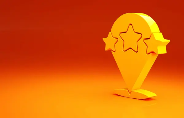 Yellow Five stars customer rating review icon isolated on orange background. Ulubiony, najlepszy wynik, symbol nagrody. Koncepcja minimalizmu. Ilustracja 3D 3D renderowania — Zdjęcie stockowe