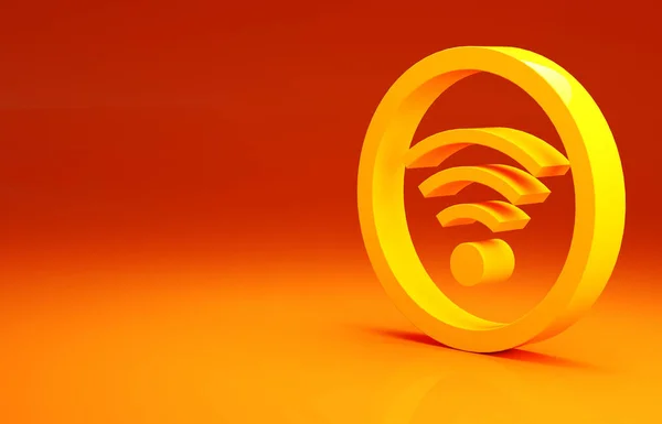Sarı kablosuz internet ağ sembolü ikonu turuncu arka planda izole edildi. Minimalizm kavramı. 3d illüstrasyon 3B canlandırma — Stok fotoğraf