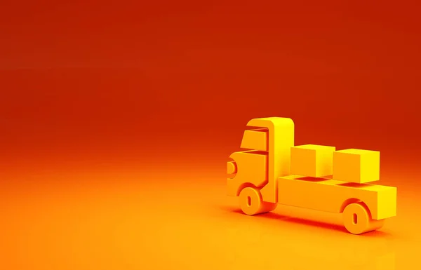 Icono de camioneta amarilla aislado sobre fondo naranja. Concepto minimalista. 3D ilustración 3D render — Foto de Stock