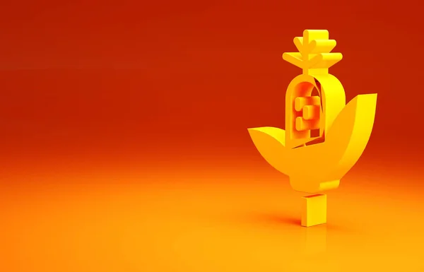 Žlutá ikona kukuřice izolovaná na oranžovém pozadí. Minimalismus. 3D ilustrace 3D vykreslení — Stock fotografie