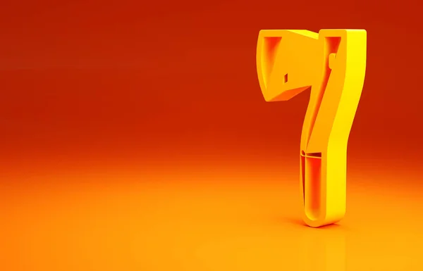 Żółty Drewniany topór ikona izolowana na pomarańczowym tle. Siekiera drwalska. Koncepcja minimalizmu. Ilustracja 3D 3D renderowania — Zdjęcie stockowe