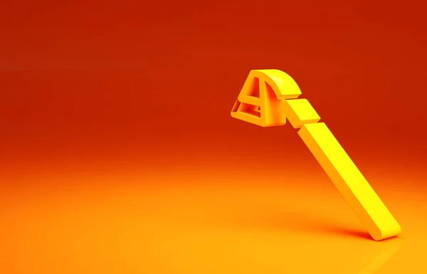 Žlutá zahrada motyka ikona izolované na oranžovém pozadí. Nástroj pro zahradnictví, zemědělství, zemědělství. Minimalismus. 3D ilustrace 3D vykreslení — Stock fotografie