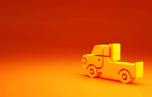 Gelbes Pickup-Symbol isoliert auf orangefarbenem Hintergrund. Minimalismus-Konzept. 3D Illustration 3D Renderer — Stockfoto