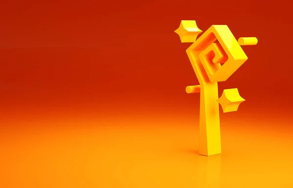Žlutá magie hůl ikona izolované na oranžovém pozadí. Kouzelná hůlka, žezlo, hůl, tyč. Minimalismus. 3D ilustrace 3D vykreslení — Stock fotografie