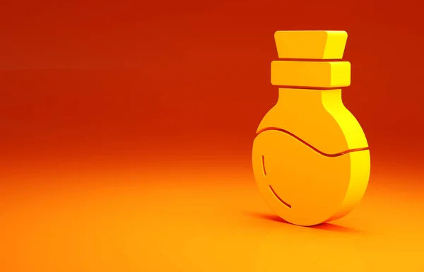 Gele fles met toverdrank pictogram geïsoleerd op oranje achtergrond. Flacon met toverdrank. Gelukkig Halloween feest. Minimalisme concept. 3d illustratie 3D renderen — Stockfoto