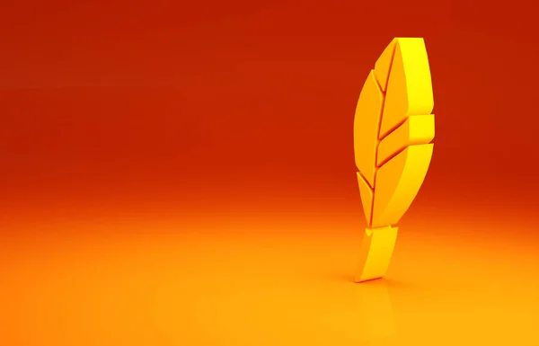 Yellow Magic feather icon isolated on orange background. Minimalism concept. 3d illustration 3D render — Stock Photo, Image