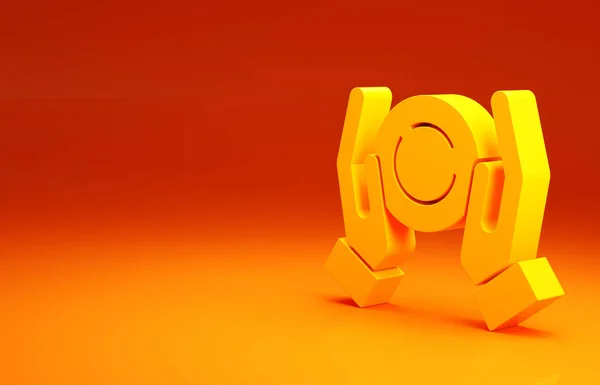 Sárga Mágikus labda kéznél ikon elszigetelt narancssárga háttér. Kristálygömb. Minimalizmus koncepció. 3d illusztráció 3D render — Stock Fotó