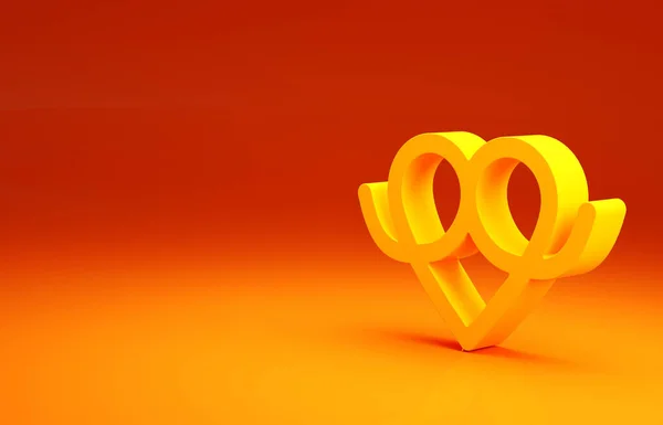 Icono de Pretzel amarillo aislado sobre fondo naranja. Pastelería de comida alemana. Festival Oktoberfest. Concepto minimalista. 3D ilustración 3D render — Foto de Stock