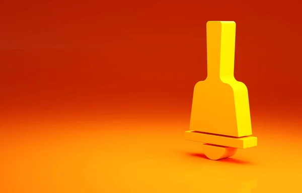 Amarelo Feliz Natal toque sino ícone isolado no fundo laranja. Símbolo de alarme, sino de serviço, sinal de campainha, notificação. Conceito de minimalismo. 3D ilustração 3D render — Fotografia de Stock
