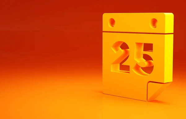 Icono de calendario amarillo aislado sobre fondo naranja. Evento símbolo recordatorio. Feliz Navidad y Feliz Año Nuevo. Concepto minimalista. 3D ilustración 3D render — Foto de Stock