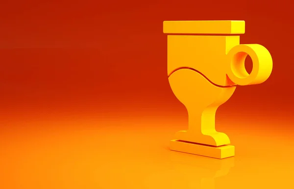 Vin chaud jaune avec verre de boisson et d'ingrédients icône isolée sur fond orange. Bâton de cannelle, clou de girofle, tranche de citron. Concept de minimalisme. Illustration 3D rendu 3D — Photo