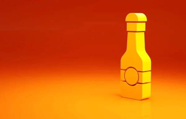 Icône bouteille de champagne jaune isolée sur fond orange. Joyeux Noël et bonne année. Concept de minimalisme. Illustration 3D rendu 3D — Photo