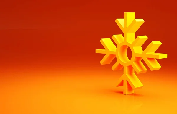 Icono de copo de nieve amarillo aislado sobre fondo naranja. Feliz Navidad y Feliz Año Nuevo. Concepto minimalista. 3D ilustración 3D render —  Fotos de Stock