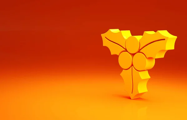 Viburno de rama amarilla o ícono de rosa guelder aislado sobre fondo naranja. Feliz Navidad y Feliz Año Nuevo. Concepto minimalista. 3D ilustración 3D render —  Fotos de Stock