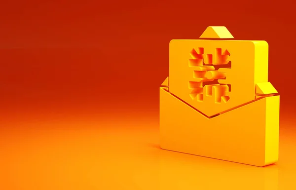 Κίτρινη χριστουγεννιάτικη κάρτα εικόνα απομονώνονται σε πορτοκαλί φόντο. Καλά Χριστούγεννα και Καλή Χρονιά. Μινιμαλιστική έννοια. 3d απεικόνιση 3D καθιστούν — Φωτογραφία Αρχείου
