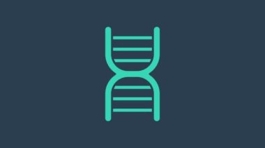 Mavi arkaplanda izole edilmiş turkuaz DNA sembolü. 4K Video hareketli grafik canlandırması