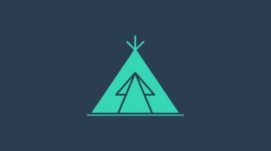 Turkuaz geleneksel kızılderili çadırı ya da wigwam simgesi mavi arka planda izole edilmiş. Kızılderili çadırı. 4K Video hareketli grafik canlandırması