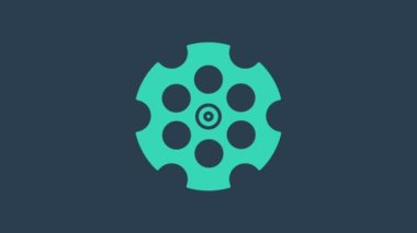 Turkuaz Revolver silindir simgesi mavi arkaplanda izole edildi. 4K Video hareketli grafik canlandırması